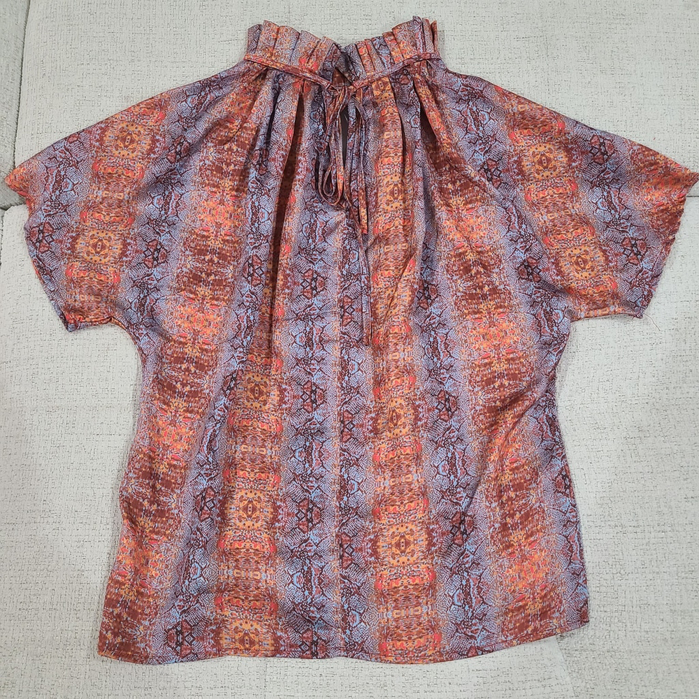 Caroline Hill Snakeskin Print Mock Neck Blouse Womens size Small Orange Blue - Picture 4 of 9